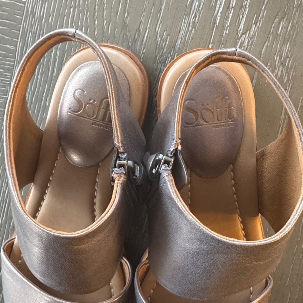 Sofft Gray Pewter Leather Women's Sandals Open Toe Zip Closure Comfy Shoes 7.5 - Picture 10 of 12